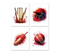 Cricket Wall Art Canvas Prints Boys Room Wall Decor,Watercolour Art Posters Gift for Sports Fans Bedroom Aesthetics Decorations Set of 4 (8"x10",Unframed)