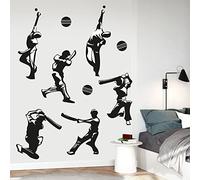 Cricket Wall Sticker - Cricket Player Silhouettes Wall Decal Sports Art (60cm Width x 35cm Height)