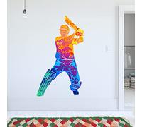 Cricket Wall Sticker - Multicolour Paint Splash Cricket Player Sports Wall Art (180cm Height x 90cm Width)