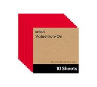 Cricut HTV Heat Transfer Vinyl Sheets | Pack of 10 | 30.5 cm × 30.5 cm | Red | Iron-On HTV Vinyl Sheets for Fabric, Perfect for Custom T-Shirts & DIY Clothing