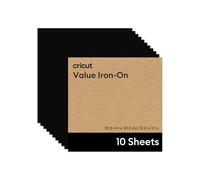 Cricut Value Iron On Vinyl | 10 Sheets | 30.5 cm x 30.5 cm (12" x 12") | Heat Transfer Vinyl (HTV) for All Cricut Cutting Machines | Black