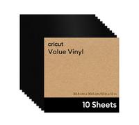 Cricut Value Vinyl | 10 Sheets | 30.5 cm x 30.5 cm (12" x 12") | Self Adhesive Permanent Vinyl for All Cricut Cutting Machines | Black