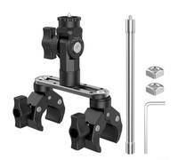 CRIDENG Double Headed Crab Clamp Mount with Adjustable Arm for DJI for osmo Action 6 for insta360 for x5,Aluminum Alloy Bike Motorcycle Handlebar Camera Holder with 1/4" Adapter