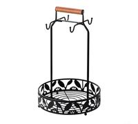 CRIDENG Metal Coffee Mug Stand Counter Organizer with 4 Storage Hooks Coffee Capsule Holder Tea Cup Display Rack Kitchen Counter Storage Solution Black(Round)