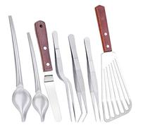 Cridoz 7 Pcs Stainless Steel Kitchen Cooking Plating Tweezers Tongs Drawing Spoons Offset Spatula and Fish Spatula for Food Culinary Plating Decorating