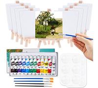 Cridoz Mini Canvas Painting Set - 47 Pieces, 4x4 Inches Primed Canvas, Easel, Acrylic Paint, Brushes, and Palette for Kids Artists