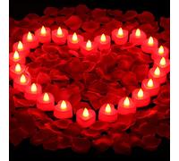 Cridoz Rose Petals for Romantic Night - Artificial Red Rose Petals with LED Candles for Decoration, Wedding, Valentine's Day