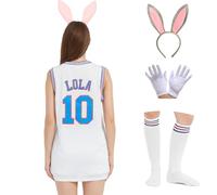 cridpop Mens Basketball Jersey Bugs #1 /Lola #10 Space Movie Sports Party Jersey White S-XXXL, Lola#10, XXL