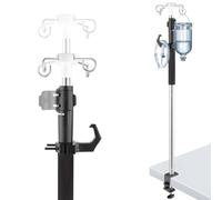 Crilealym Table Telescopic IV Poles,32 to 56In Portable Desktop IV Stand with Storage Bag 4 Hooks IV Bag Holder Frosted Pipe Extension Pole IV Influsion Pole for Home Hospital Clinic (Stainless Steel)