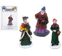 Crillys 3 Mini Village People Christmas Scene Resin Town Miniature Figures Lady