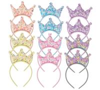 CRILSTYLEO 12Pcs Sequin Crown Hairbands for Birthday Party Hair Accessories Double Sided Headbands in Pink Gray Blue Yellow Coral Violet for Celebration
