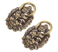 CRILSTYLEO 2pcs Chinese Style Antique Lion Head Pull Handles Solid Brass Cabinet Hardware for Kitchen Bedroom and Furniture Decoration