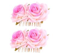 CRILSTYLEO 2pcs Dual Flower Rose Hair Comb for Women Girls Elegant Party Headwear Wedding Hair Decoration Soft Floral Design for Brides and Special Occasions