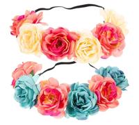 CRILSTYLEO 2pcs Floral Rose Hair Band Elastic Headpiece for Weddings Festivals and Parties Realistic Appearance Comfortable to Wear Allergy-friendly Flower Garland for Women and Girls