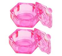 CRILSTYLEO 2pcs Nail Tech Pink Monomer Dish Glass Dappen Bowl Lid Acrylic Powder Storage Cup Manicure Tool