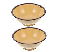 CRILSTYLEO 2pcs Retro Enamel Soup Bowl Set Fine Crafted Household Rice Bowls for Kitchen Dining Yellow Ramen Noodles Bowl Tableware