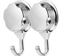 CRILSTYLEO 2Pcs Strong Vacuum Suction Cup Hooks Silver Hanging Hooks for Kitchen Bathroom Bedroom No-Drill Wall Mount Heavy Duty Towel Coat Robe Organizer
