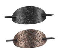CRILSTYLEO 2pcs Vintage Hair Sticks for Women Simple Bun Forks Leather Elegant Hair Styling Clips for Long Wavy and Curly Black Antique Bronze