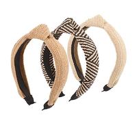 CRILSTYLEO 3pcs Knotted Wide Headbands for Women and Handmade Woven Straw Headdresses Lightweight Decorative Hairbands in White Black and Brown for Everyday Use and Style