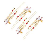 CRILSTYLEO 4pcs Cute Chinese Hairpins with Fringed Design Cartoon Style Hanfu Accessories for Girls for Festivals Parties and Photography