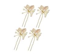 CRILSTYLEO 4pcs Gold U-Shape Hair Sticks Leaf Design Alloy Hairpins for Women Rhinestone Inlaid Hair Chopsticks for Updos and Special Occasions
