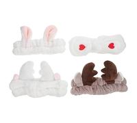CRILSTYLEO 4pcs Shower Head Wrap Makeup Hair Headband with Cute Animal Ears for Women Elastic Washing Facial Hair Band for Face Wash Yoga and Spa Use