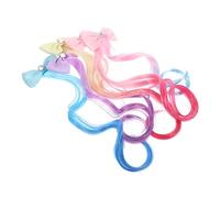 CRILSTYLEO 5pcs Colorful Girls Hair Extensions with Clips Gradient Blue Pink Purple Khaki and Rose Red Use Bow Hair Accessories for Parties and Festivals