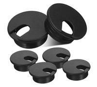 CRILSTYLEO 6 Pcs Black Desk Cable Hole Covers Abs Plastic Wire Grommets Shaped Opening for Office Home Use Impact-resistant Round Desk Wire Hole Caps