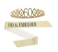 CRILSTYLEO 60th Birthday Woman Set Female Sash Tiara Crown Luxury Party Accessory for Women