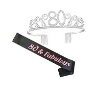 CRILSTYLEO 80th Birthday Party Headwear Women's Rhinestone Crystal Hair Comb Decorative Tiara Sash