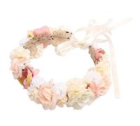 CRILSTYLEO Artificial Floral Headband for Bride Chic Wedding Hair Accessory with Ribbons Lifelike Floral Hairpiece Elegant Headband for Bridal Party Flower Girl Special Occasions