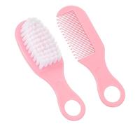 CRILSTYLEO Baby Hair Brush and Comb Set Goat Hair and Wooden Soft Massage Scalp Brush Pink for Cradle Cap Newborn Infant Baby Shower Registry Bath Set