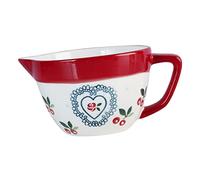 CRILSTYLEO Ceramic Mixing Bowl with Pour Spout and Handle Multi Purpose Soup Bowl for Beating Eggs and Food Preparation Premium Wear Resistant Tableware in Cherry Color