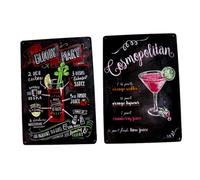 CRILSTYLEO Cocktail Tin Sign Wall Art 2pcs Metal Sign Vintage Bar Decor Home Decor
