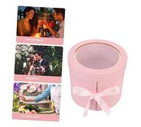 CRILSTYLEO Double Round Flower Box with Ribbon Elegant Fresh Flower Packaging for Valentines Day Wedding Birthday and Mother's Day Gift Display Small Portable Floral Case