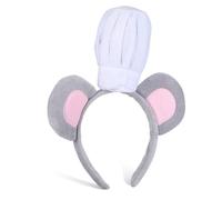 CRILSTYLEO Soft Mouse Ears Headband with Chef Hat for Adults Realistic Cartoon Ear Design Cosplay Accessory Adorable Chef Mouse Costume for Halloween Christmas Party Dress Up