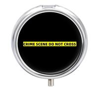 Crime Scene Portable Pill Organizer with 3 Compartments Round Medicine Box Compact Travel Pharmacy Case