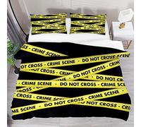 Crime Scene Tape Duvet Covers Set Double Size, Soft Tencel Quilt Bedding with Zipper Closure Easy Care, 3 Pieces (1 Duvet Cover + 2 Pillowcases)