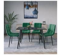 (Crimea Shinny + 4 Green Velvet Chairs) 120cm Modern Dining Table & Velvet Chairs Set
