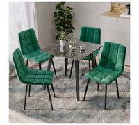 (Crimea Shinny + 4 Green Velvet Chairs) 80cm Modern Dining Table & Velvet Chairs Set