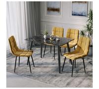 URBNLIVING 120cm Modern Ceramic Top Dining Table & 4 Comfortable Plush Velvet Chairs with Metal Legs Set for Kitchen, Dining Room