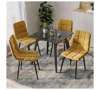 (Crimea Shinny + 4 Yellow Velvet Chairs) 80cm Modern Dining Table & Velvet Chairs Set
