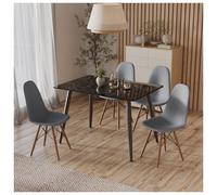 (Crimea Shinny Table & Grey Chairs) 120cm Ceramic Square Table Chairs 5 Set Modern 4 Person Seater Kitchen Dining Room