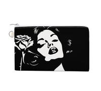 Criminal Woman and Roses Black White Portable Canvas Coin Purse Fashion Pencil Case Travel Makeup Bag