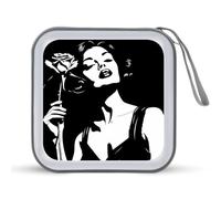 Criminal Woman and Roses Black White Portable CD Case Holder 48 Capacity Travel DVD Storage Boxs Wallet Bag