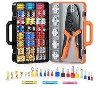 Crimping Pliers Set with Box,Preciva 0.25-10m㎡ Ratcheting Wire Crimper Tool Set for Heat Shrink,395PCS Ferrule Terminals with 6 Heads for Quick Change