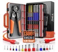 Crimping Tool 0.08-16mm² with 1300 Crimp Connectors (350 Double Terminals), Preciva Self-Adjustable Ratchet Crimper with Suitcase, Ergonomic Anti-Fatigue Handle for Insulated/Uninsulated Cables