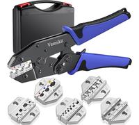Crimping Tool Set 6PCS - Ratchet Wire Crimping Tool for Heat Shrink,Insulated Nylon,Non-Insulated,wire ferrules,Open Barrel Terminals,Solar Connectors - Crimper with 6 Interchangeable Die