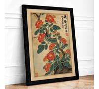 Crimson Blossoms Branch Botanical Framed Wall Art Print A2 (59.4×42cm) Black, Wall Decor for Living Room, Bedroom, Office & Home, Ready to Hang, Art Gift