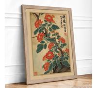 Crimson Blossoms Branch Botanical Framed Wall Art Print A2 (59.4×42cm) Oak, Wall Decor for Living Room, Bedroom, Office & Home, Ready to Hang, Art Gift